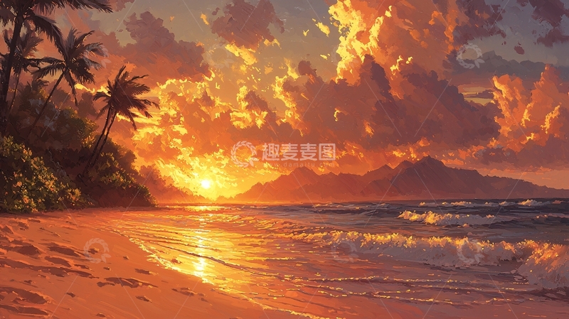 高清大图下载【趣麦麦图】热带海滩日落美景