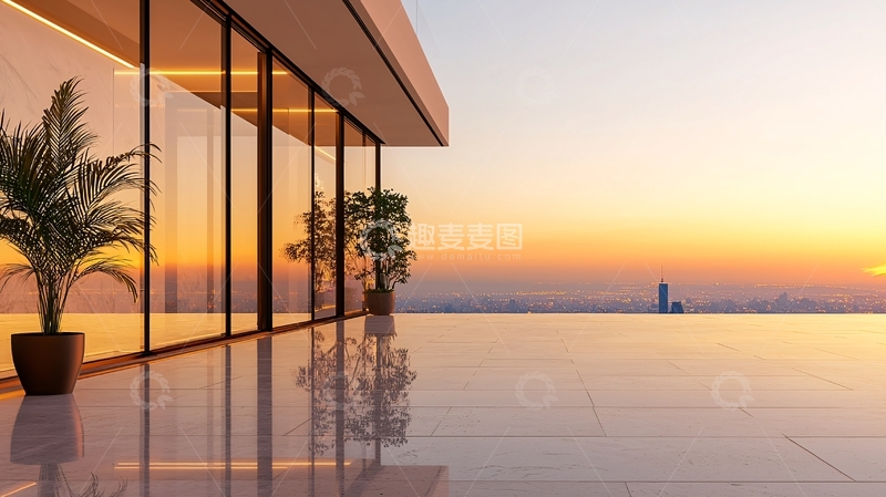 高清大图下载【趣麦麦图】现代建筑的日落景观