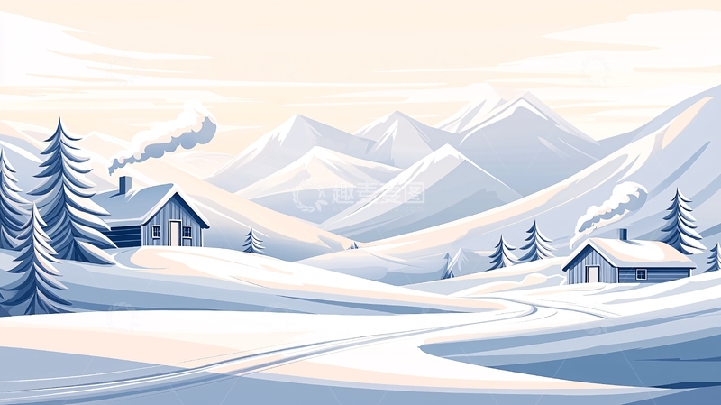 高清大图下载【趣麦麦图】雪山下的村庄小屋