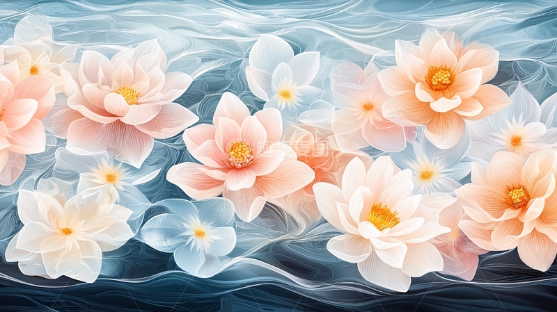 高清大图下载【趣麦麦图】淡雅花朵水面光影