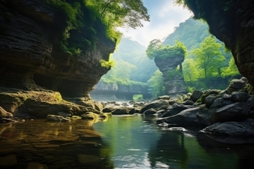 自然山洞水潭美景