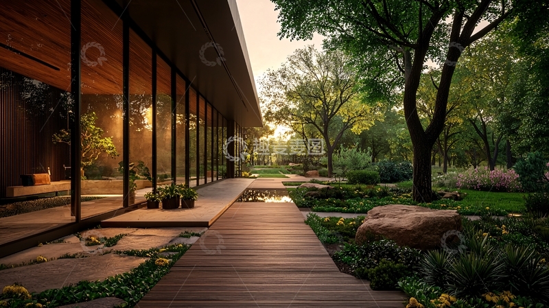 高清大图下载【趣麦麦图】现代简约住宅的室外花园