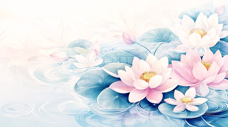 高清大图下载【趣麦麦图】粉色莲花水彩画
