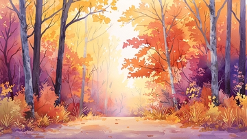 秋季树林小路温暖光线