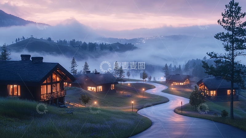 高清大图下载【趣麦麦图】山间小屋的宁静夜晚