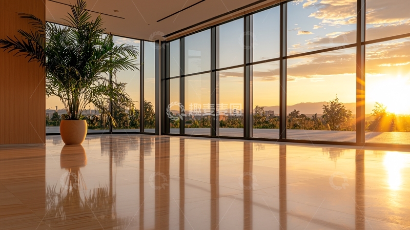 高清大图下载【趣麦麦图】空旷房间日落景观