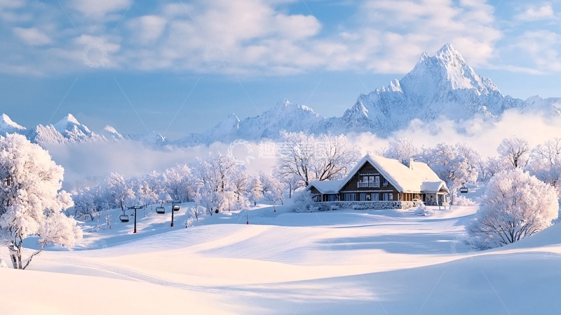 高清大图下载【趣麦麦图】冬日雪景小屋