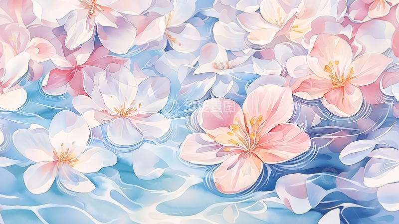 高清大图下载【趣麦麦图】粉色花朵漂浮在水面