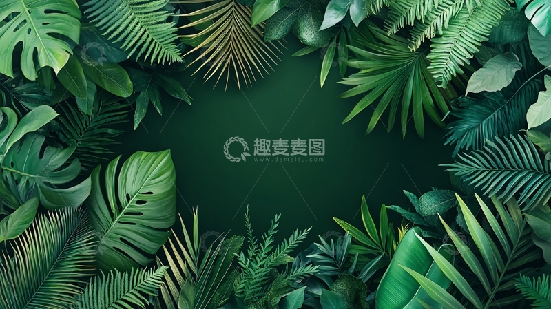高清大图下载【趣麦麦图】绿色热带植物围绕的框架