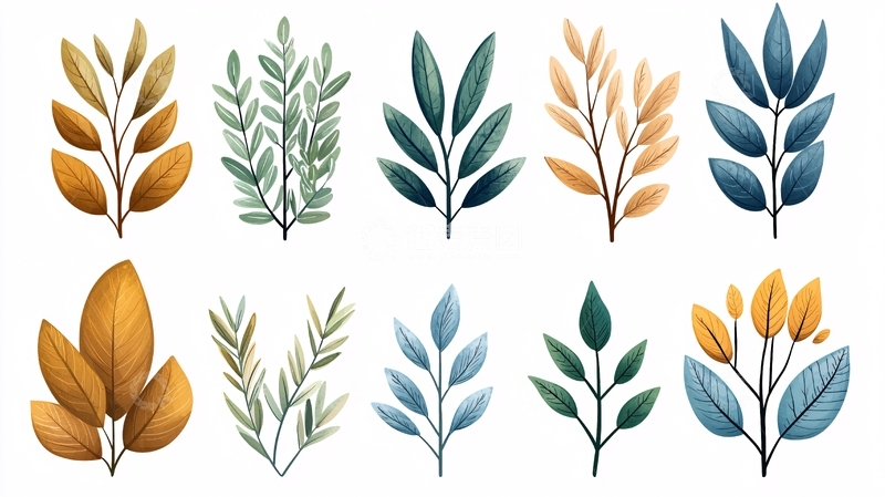 高清大图下载【趣麦麦图】水彩植物树叶手绘素材