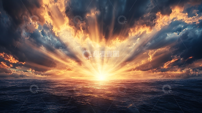 高清大图下载【趣麦麦图】壮丽的日出海面天空