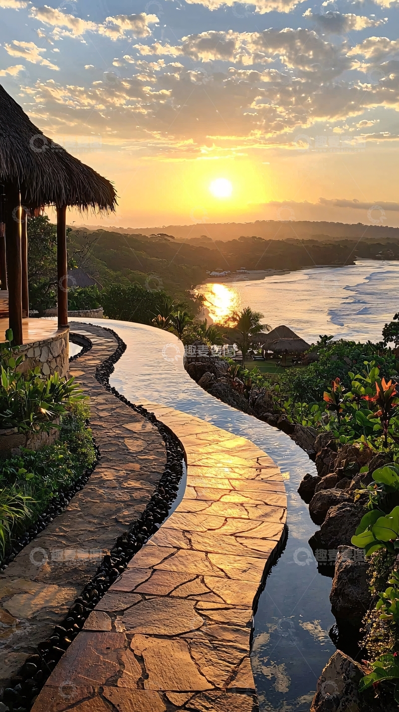 高清大图下载【趣麦麦图】海边度假村日落美景