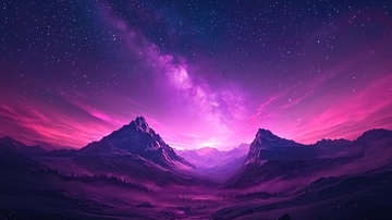 紫色星空下的山脉