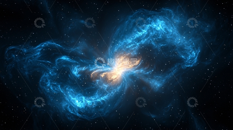 高清大图下载【趣麦麦图】蓝色星云中心的金色光芒