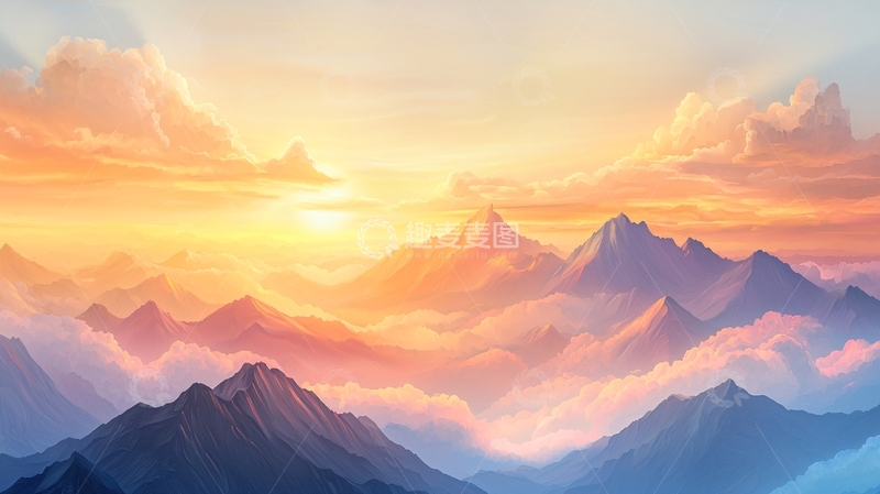 高清大图下载【趣麦麦图】金色日出下的山脉云海