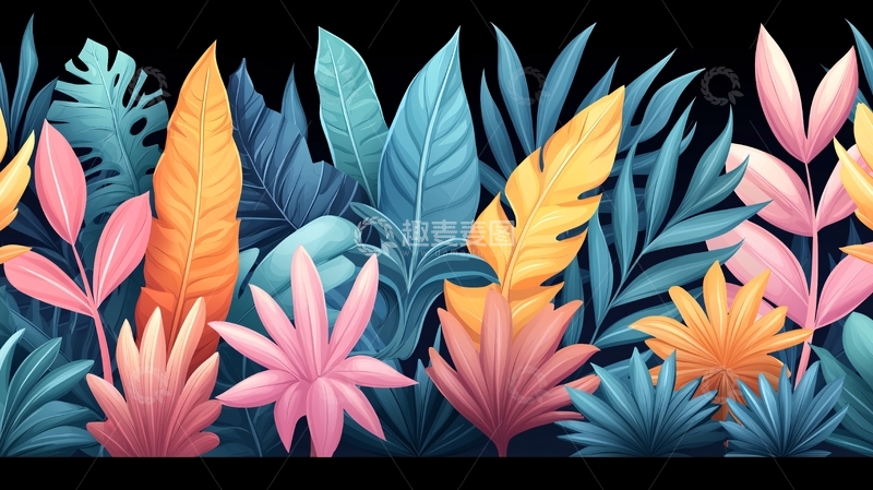高清大图下载【趣麦麦图】彩色热带植物背景图案