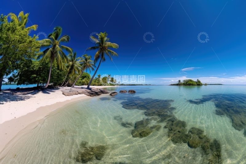 高清大图下载【趣麦麦图】浅滩海水椰树自然美景