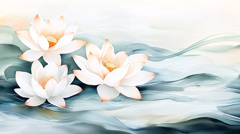 高清大图下载【趣麦麦图】白色莲花在水面上