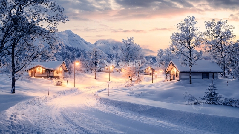 高清大图下载【趣麦麦图】雪后乡村的傍晚美景