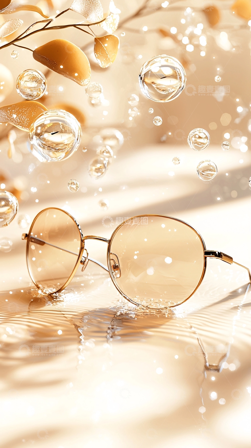 高清大图下载【趣麦麦图】金色眼镜水中漂浮