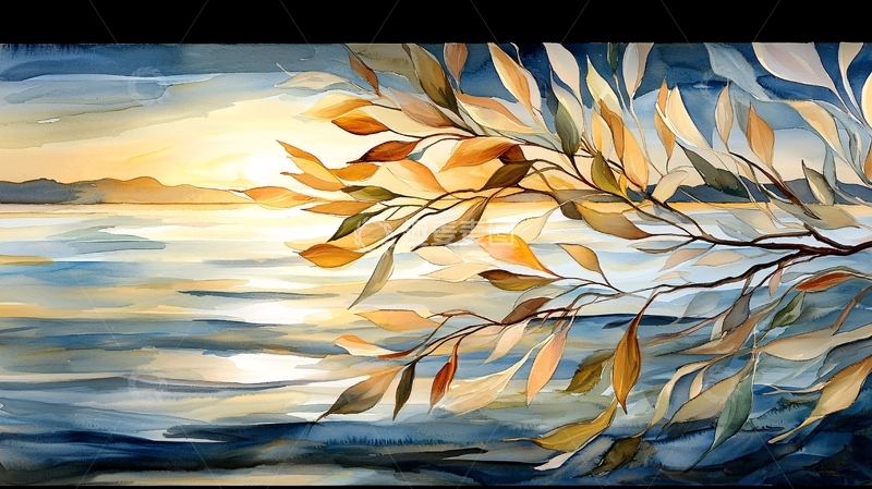 高清大图下载【趣麦麦图】平静湖面上的树枝倒影