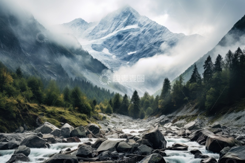 高清大图下载【趣麦麦图】雪山河流松树林自然美景