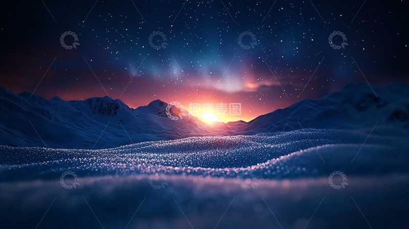 高清大图下载【趣麦麦图】极光下的雪山日出