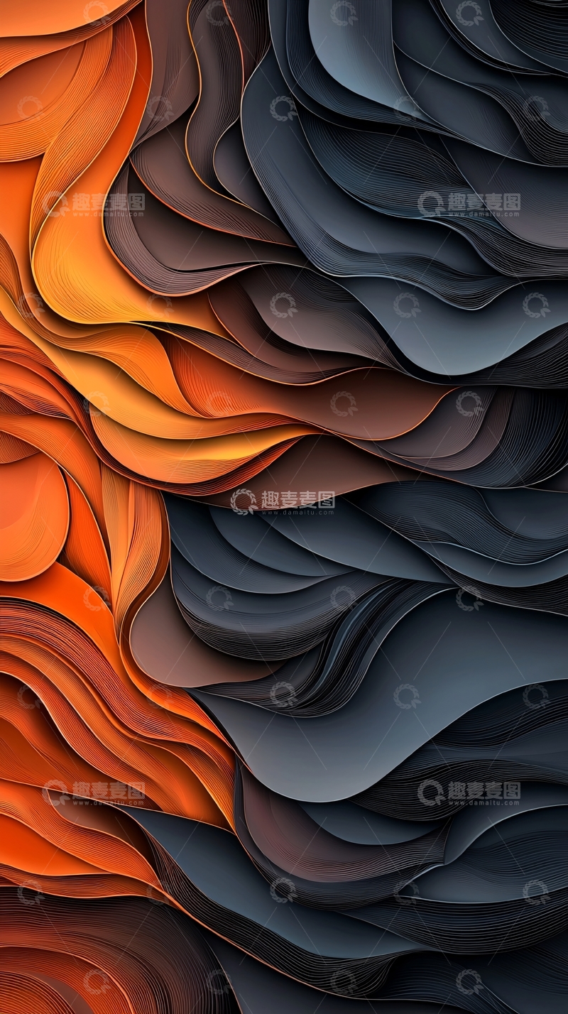 高清大图下载【趣麦麦图】橙色与黑色的抽象波浪