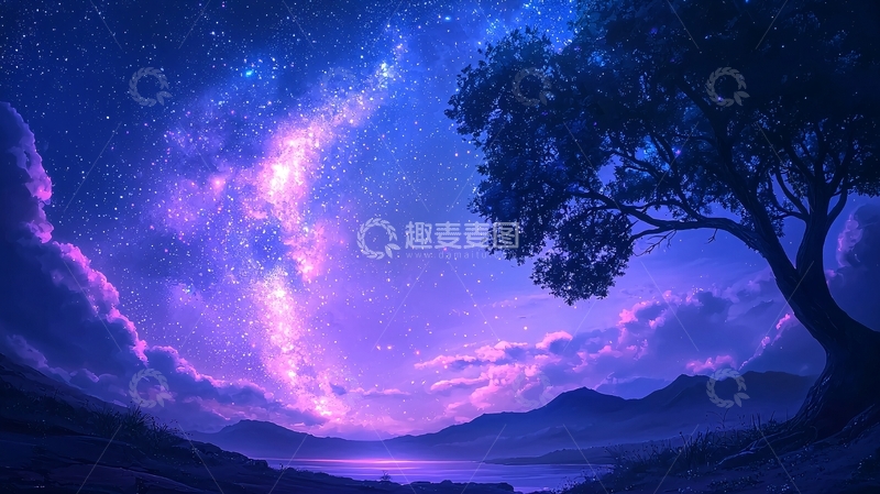 高清大图下载【趣麦麦图】星空下的孤树