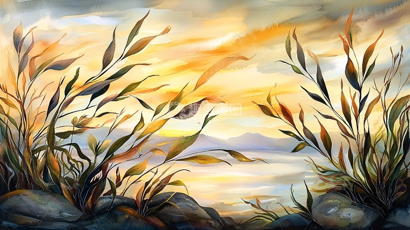 高清大图下载【趣麦麦图】唯美植物剪影日落风景