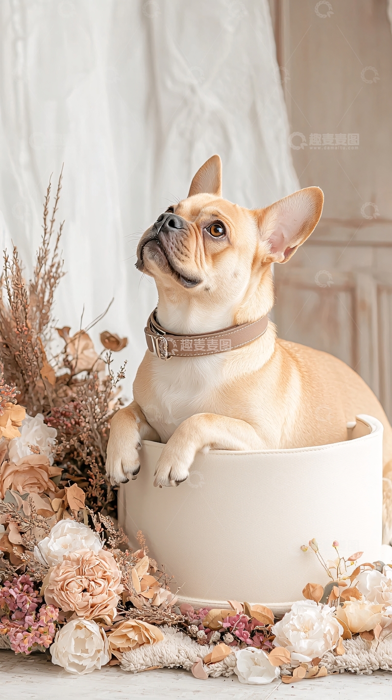 高清大图下载【趣麦麦图】奶油色法斗在花盆里