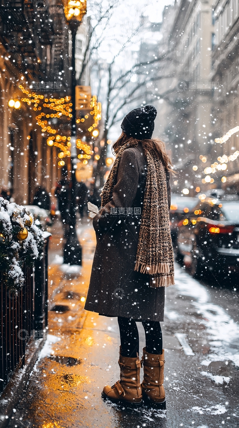 高清大图下载【趣麦麦图】下雪的城市街景背影