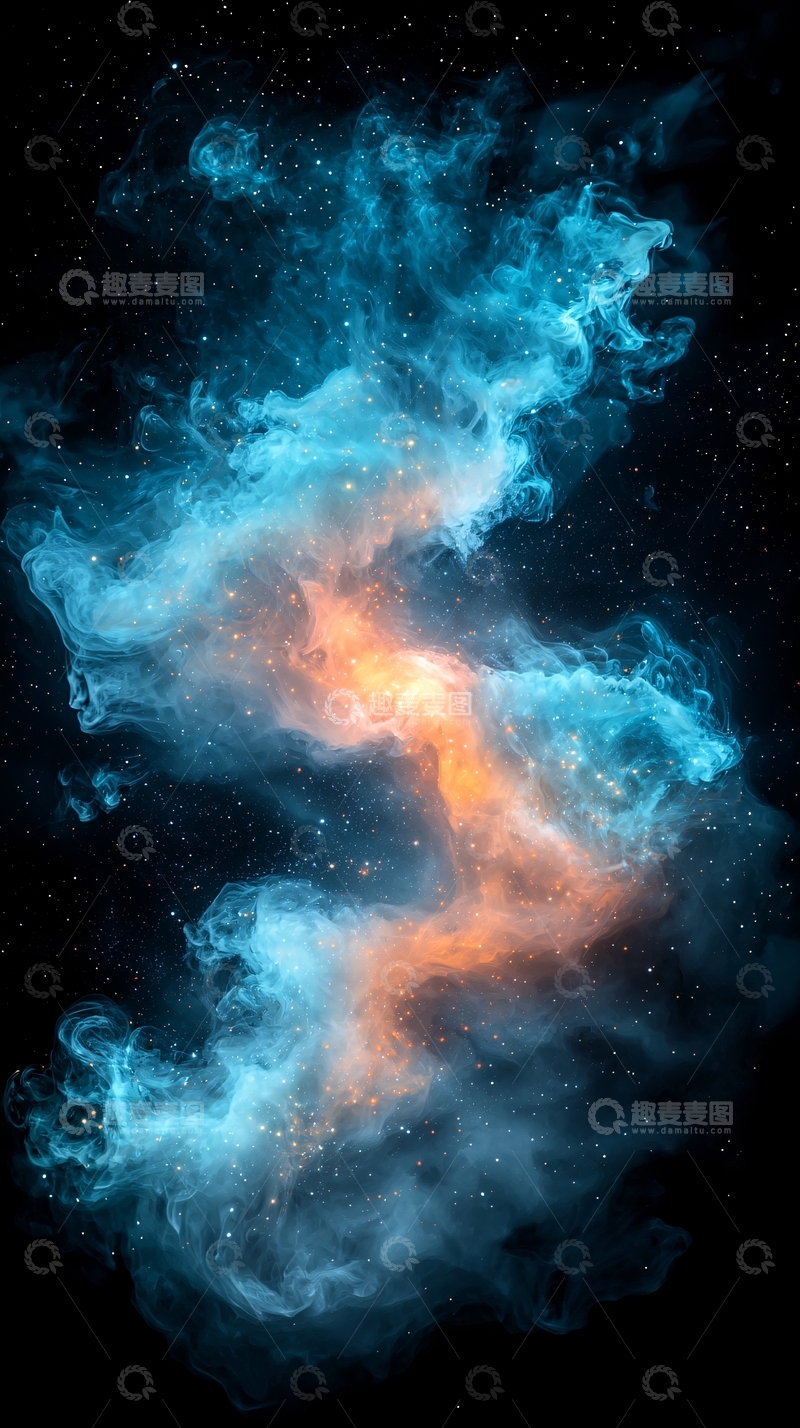 高清大图下载【趣麦麦图】蓝色橙色星云的宇宙