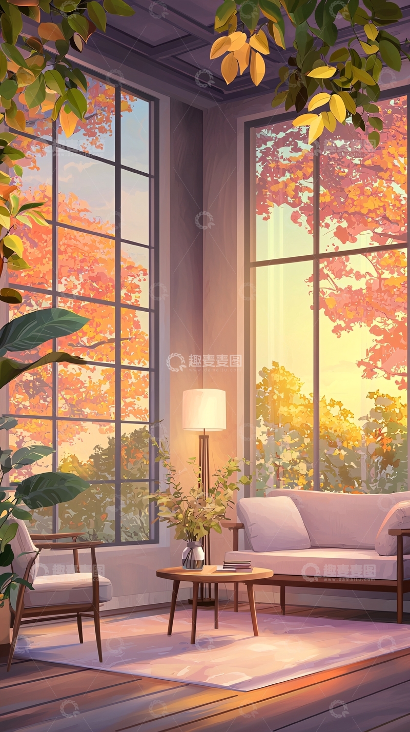 高清大图下载【趣麦麦图】秋日阳光洒进的客厅
