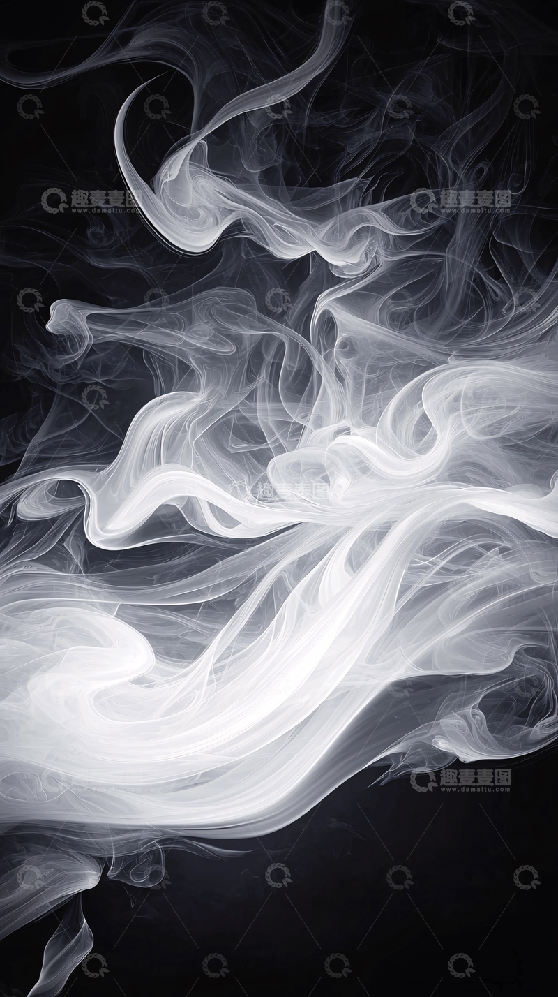 高清大图下载【趣麦麦图】白色烟雾在黑色背景中流动