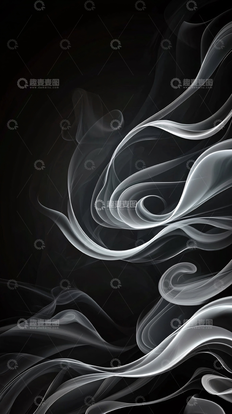 高清大图下载【趣麦麦图】黑色背景上的白色烟雾