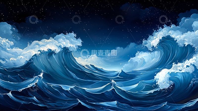 高清大图下载【趣麦麦图】波涛汹涌的蓝色大海