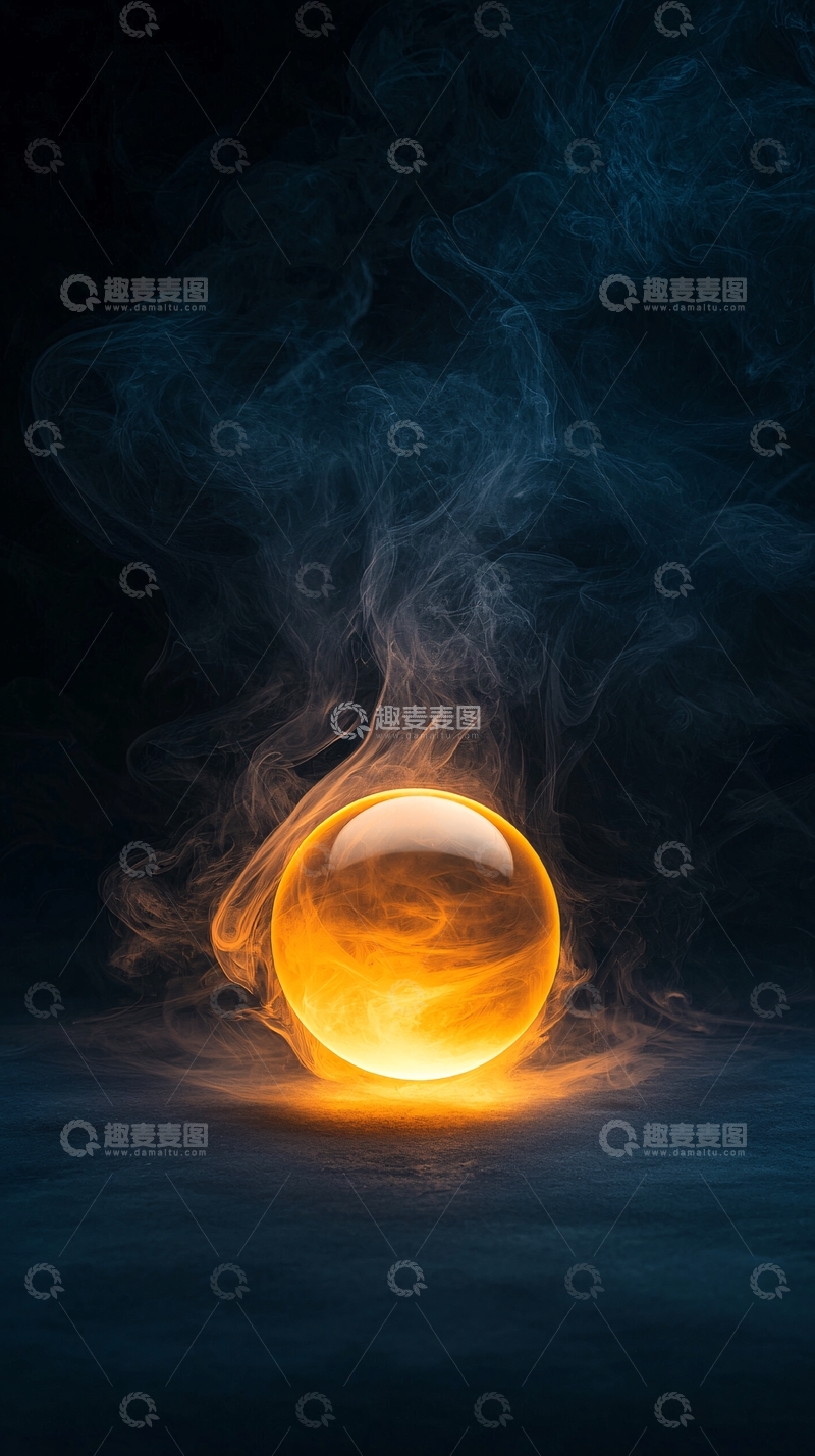 高清大图下载【趣麦麦图】发光的球体被烟雾环绕