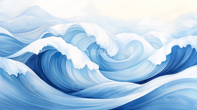 高清大图下载【趣麦麦图】蓝色海浪的绘画作品