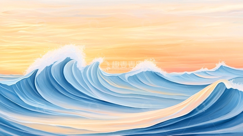 高清大图下载【趣麦麦图】海浪涌动在金色天空下