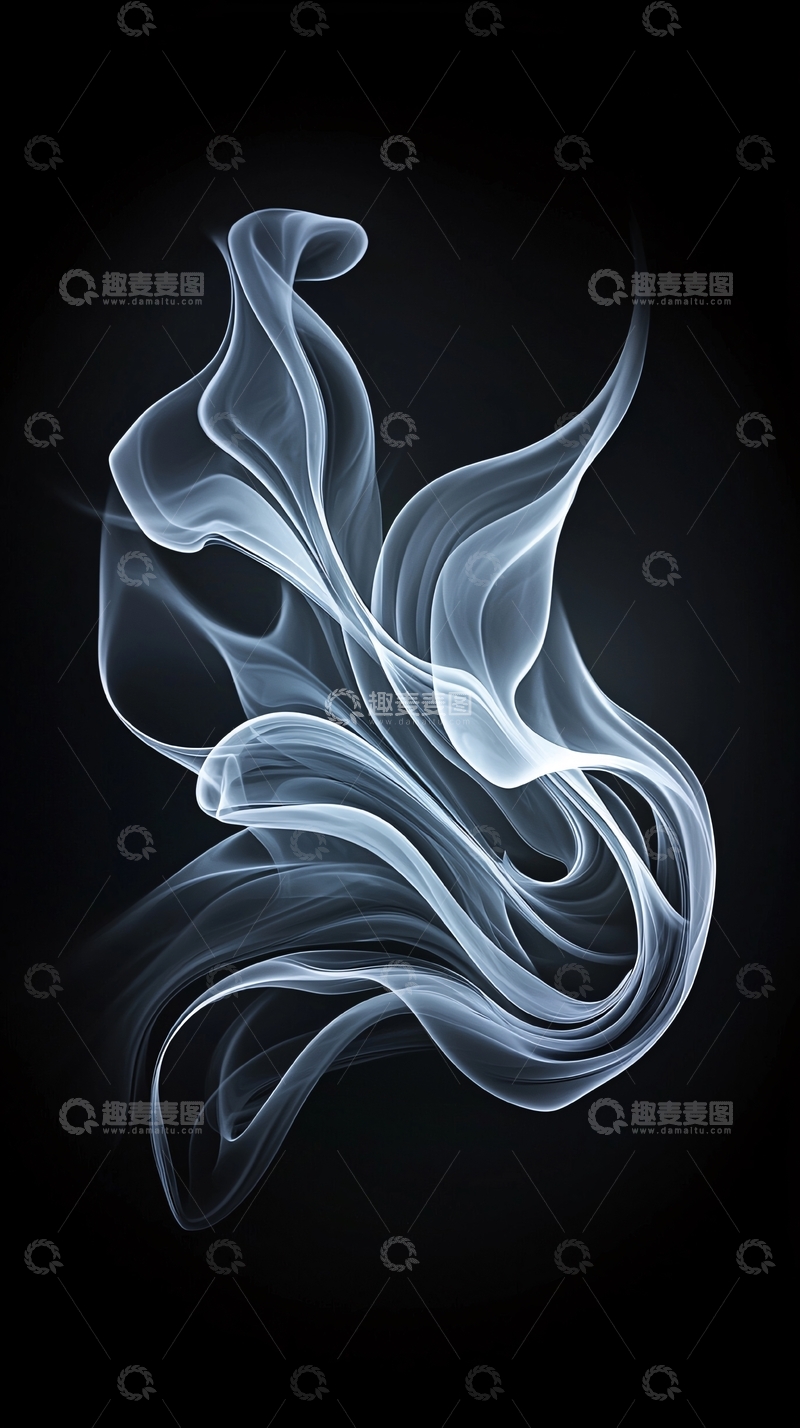 高清大图下载【趣麦麦图】烟雾在黑色背景上的优雅形态