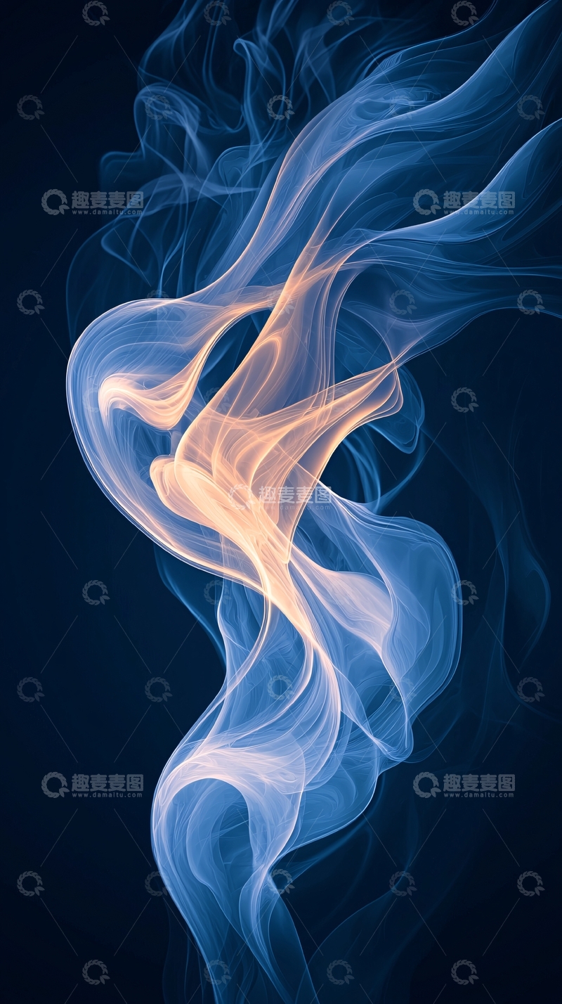 高清大图下载【趣麦麦图】蓝色曲线烟雾抽象背景