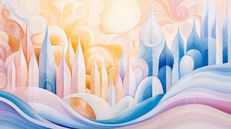 高清大图下载【趣麦麦图】水彩城堡梦幻天空