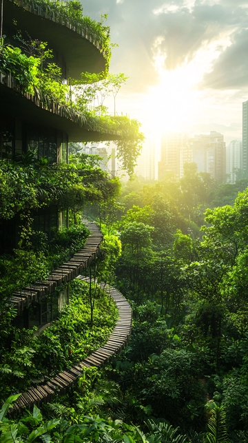绿色植物环绕的建筑