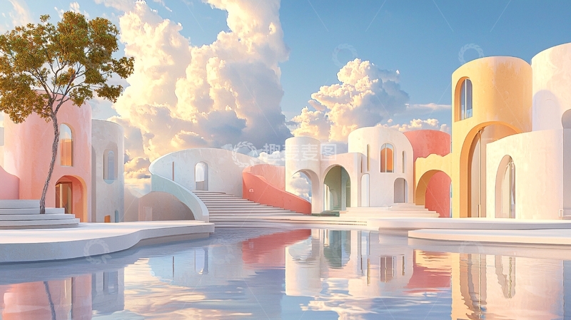 高清大图下载【趣麦麦图】水边糖果色建筑