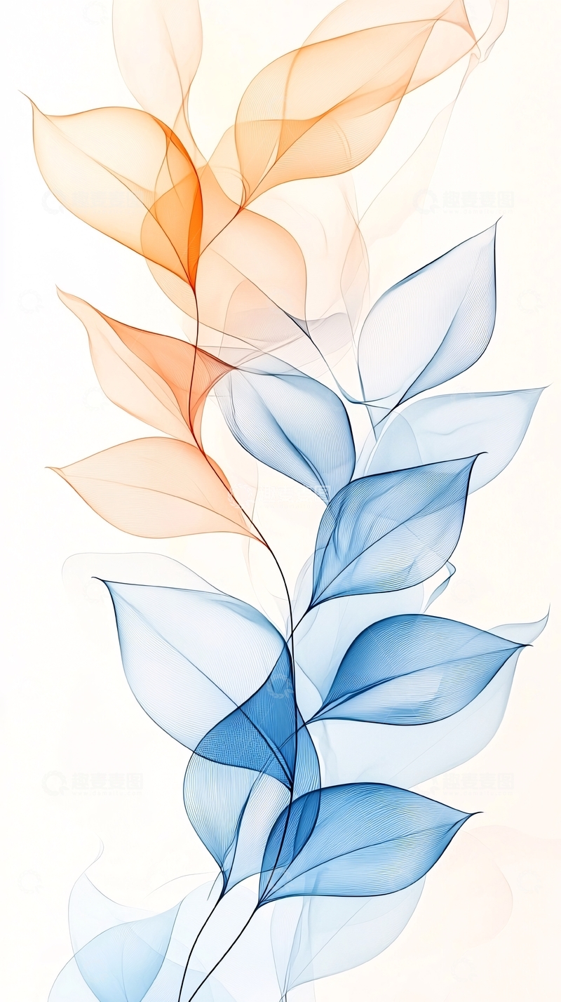 高清大图下载【趣麦麦图】抽象叶片水彩风格