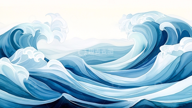 高清大图下载【趣麦麦图】蓝色海浪的绘画作品