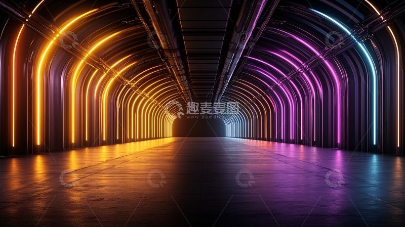 高清大图下载【趣麦麦图】霓虹灯隧道高清图片