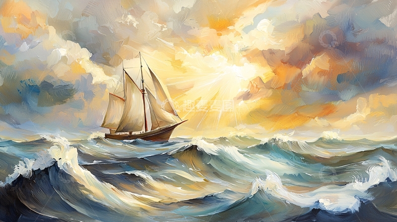 高清大图下载【趣麦麦图】波涛汹涌海面上的帆船