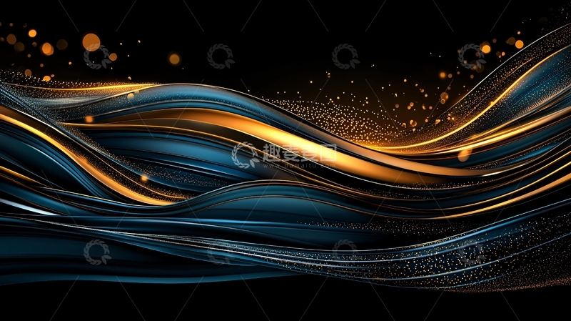 高清大图下载【趣麦麦图】蓝色金色流线型抽象背景